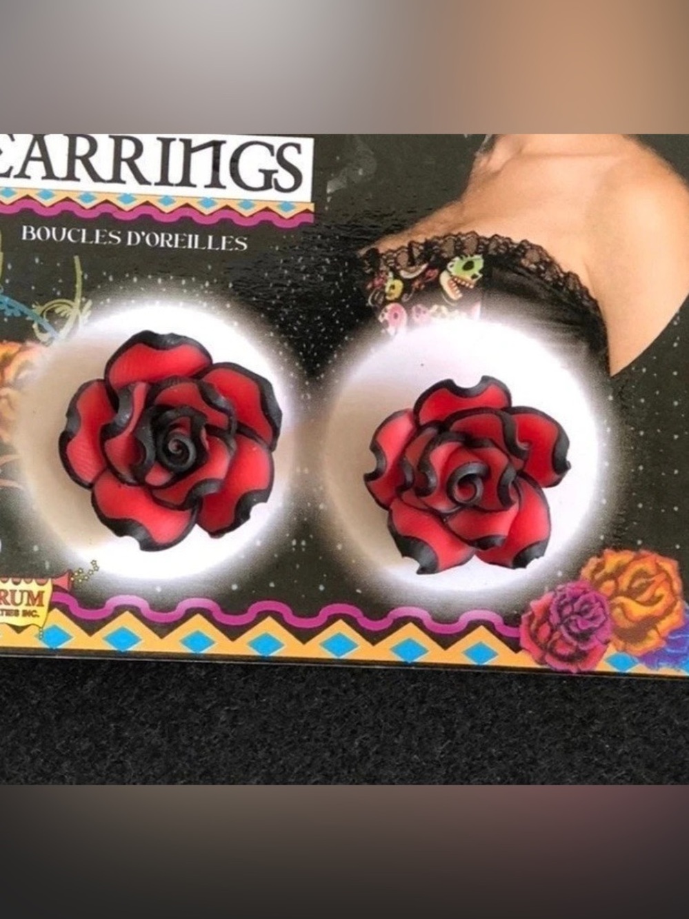 Stunning Day of the Dead Catrina Red & Black Rose Earrings